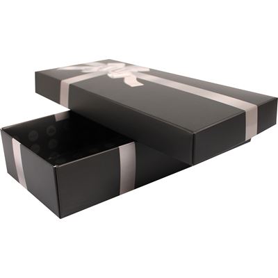 Krabička darčeková papierová luxusná ČIERNA so striebornou mašľou