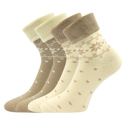 Ponožky dámske celofroté FROTANA s nórskym vzorom ANGORA (béžová/prírodná) (2 páry)