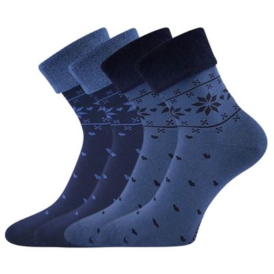 Ponožky dámske celofroté FROTANA s nórskym vzorom MOON BLUE (tmavo modrá/modrá) (2 páry)