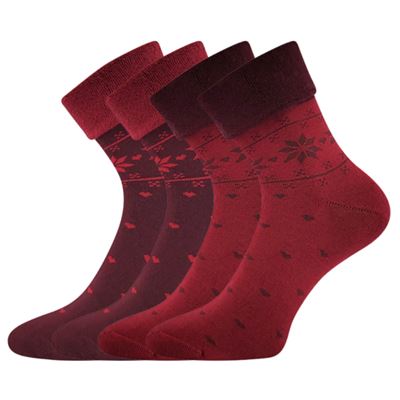 Ponožky dámske celofroté FROTANA s nórskym vzorom RED WINE (vínová/tmavo červená) (2 páry)